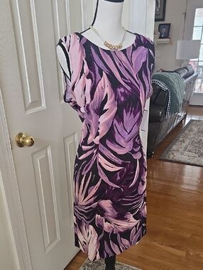 CONNECTED APPAREL BRAND WOMEN'S PLUS SIZE PURPLE TROPICAL DRESS SIZE 14